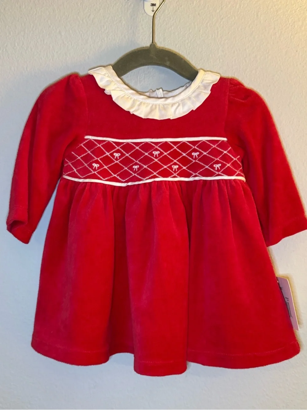 Little Me Red Velvet Dress with White Collar - 6 Months